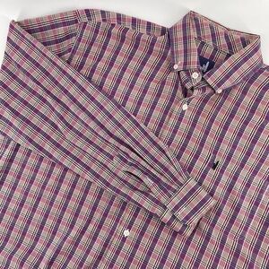 Johnnie-O Purple Plaid Button Down Shirt Long Sleeve Casual Cotton Blend‎ XL